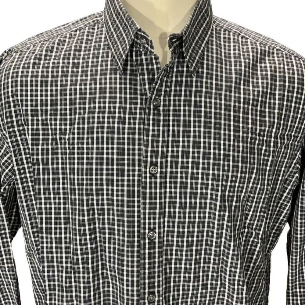 Polo Ralph Lauren Black white Check Button Front New Lowell Fine 2 ply 80s Sz XL